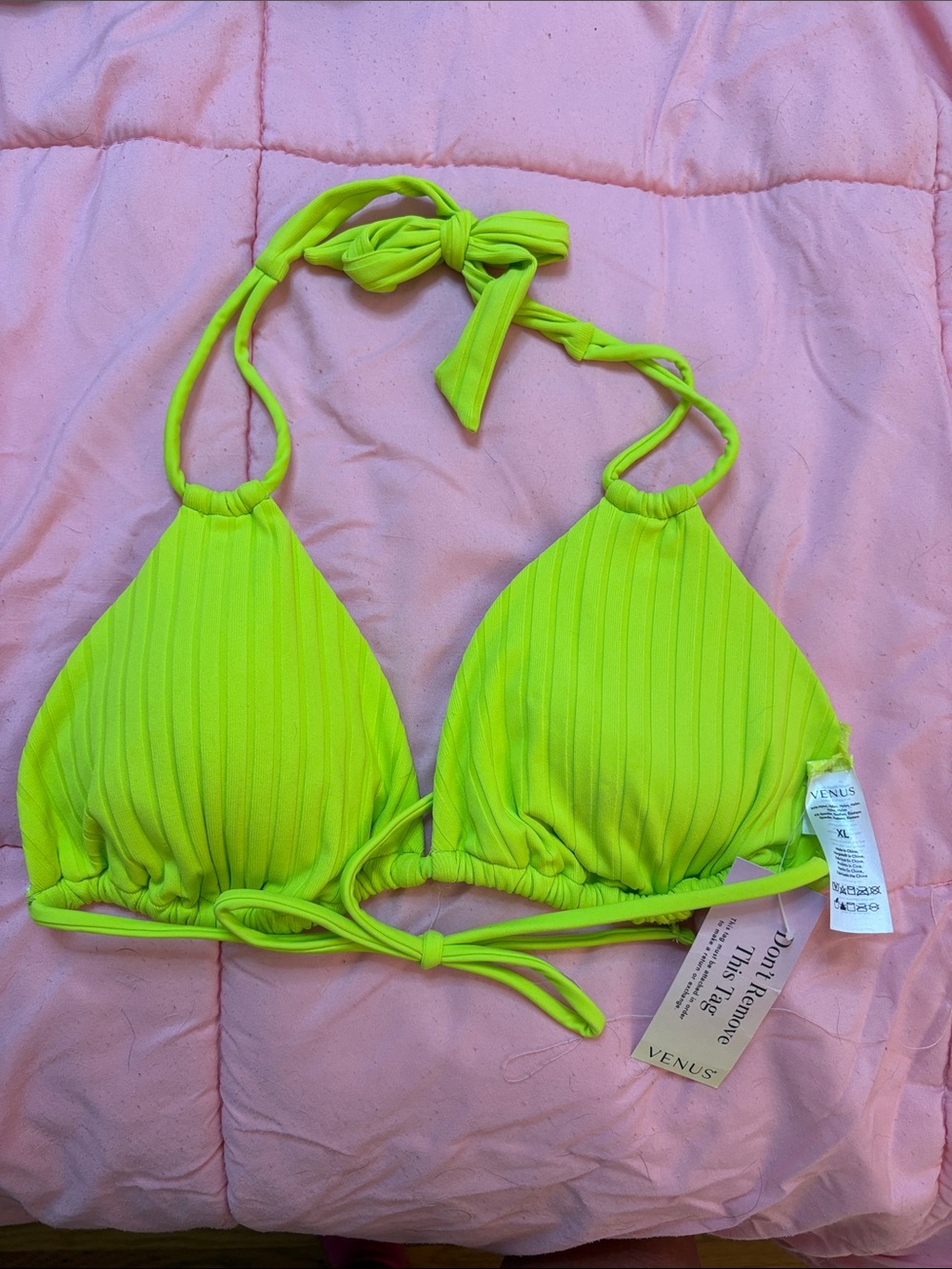 VENUS Neon Lime Ribbed Triangle Bikini Top